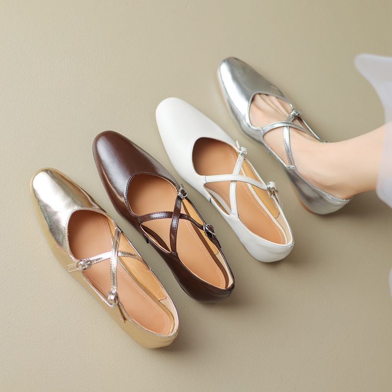 Artistic Cross-Buckle Sheepskin Leather Platform Shoes for Women - Comfortable Non-Slip Autumn Footwear