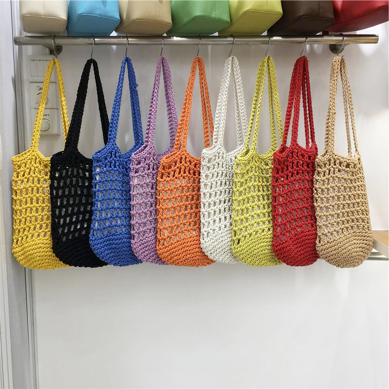 Artistic Forest Style Woven Bucket Tote Bag – Hollow Fishing Net Design, Korean Wind Ins Shoulder Bag for Vacation