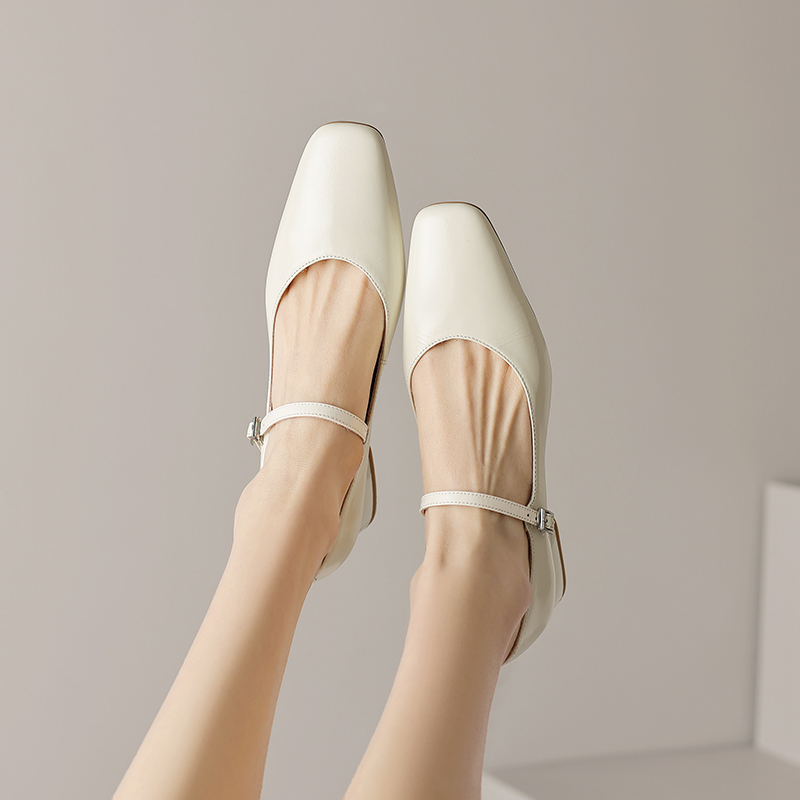 Artistic Genuine Leather Mary Jane Shoes for Women - Square Toe, Medium Heeled, French Style, Perfect for Commuting