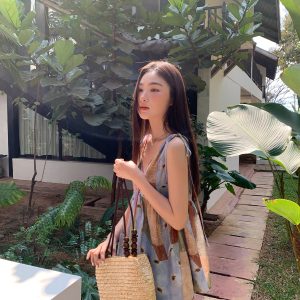 Artistic Printed Sleeveless Top with Shoulder Ties for Women - Casual Summer Beach Top, Perfect for Vacation Style