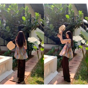 Artistic Printed Sleeveless Top with Shoulder Ties for Women - Casual Summer Beach Top, Perfect for Vacation Style