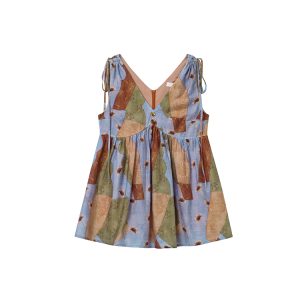 Artistic Printed Sleeveless Top with Shoulder Ties for Women - Casual Summer Beach Top, Perfect for Vacation Style