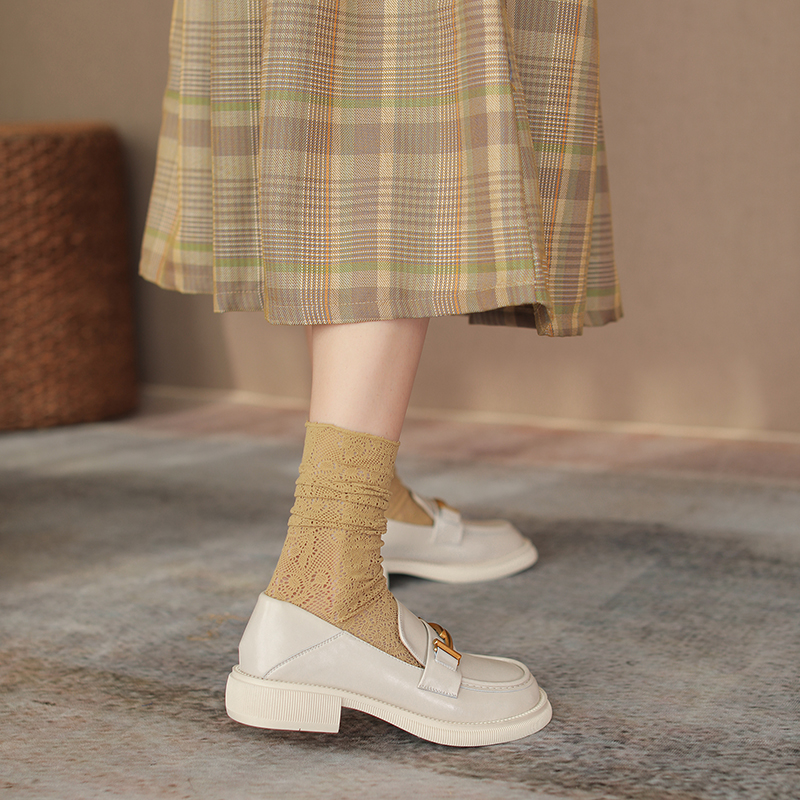 Artistic Retro British Style Chunky Heel Loafers with Gold Buckle - Women's Thick-Soled Leather Flats - Trendy Y2K Fashion Artistic Retro British Style Chunky Heel Loafers with Gold Buckle - Women's Thick-Soled Leather Flats - Trendy Y2K Fashion