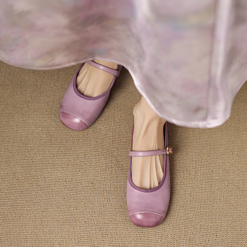 Artistic Retro One-Word Belt, Slim Spring Fashion Chinese-Style Flat Shoes for Women, Sweet Gentle Design