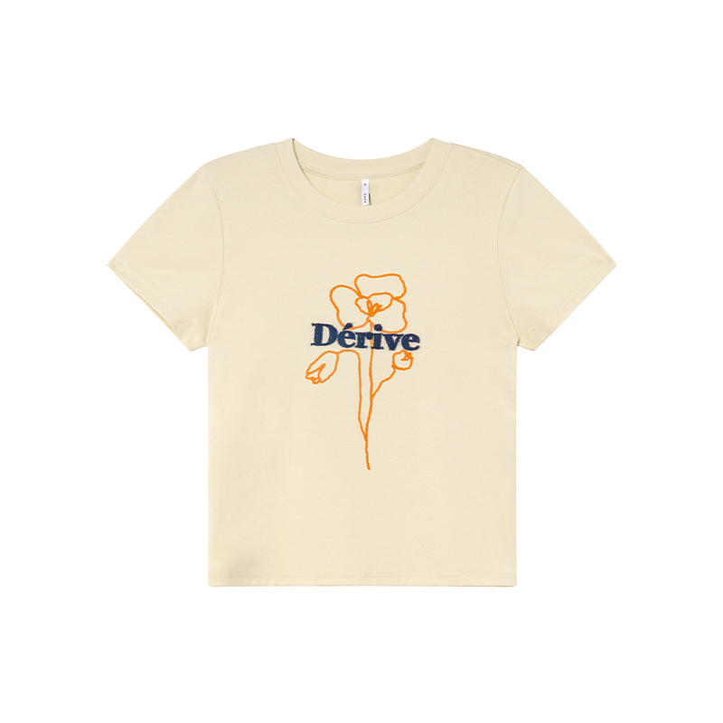 Artistic Towel Embroidery Printed Short Sleeve T-Shirt for Women - Summer Slim Fit Shoulder Top, Casual Chic Style