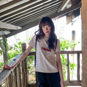 Artistic Towel Embroidery Printed Short Sleeve T-Shirt for Women - Summer Slim Fit Shoulder Top, Casual Chic Style