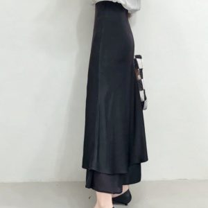 Asymmetrical Fishtail A-Line Mid-Length Skirt with Elastic Waist, Slimming Patchwork Chiffon Ruffles for Spring-Summer Fashion