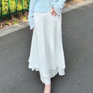 Asymmetrical Fishtail A-Line Mid-Length Skirt with Elastic Waist, Slimming Patchwork Chiffon Ruffles for Spring-Summer Fashion