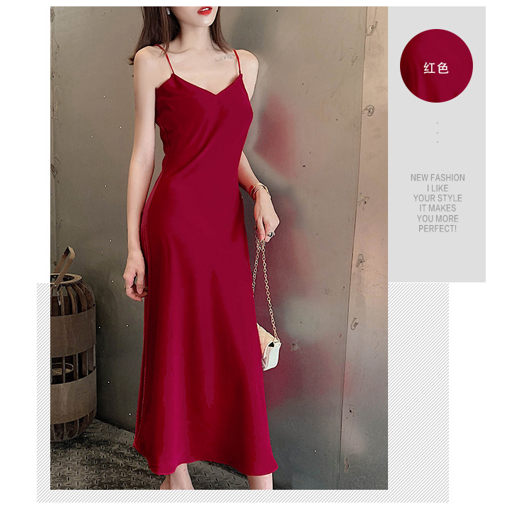 Asymmetrical Fishtail Spaghetti Strap Dress, Wrinkle-Resistant Chiffon, V-Neck, Mid-Length A-Line Dress for Spring and Summer Asymmetrical Fishtail Spaghetti Strap Dress, Wrinkle-Resistant Chiffon, V-Neck, Mid-Length A-Line Dress for Spring and Summer