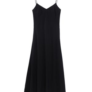 Asymmetrical Fishtail Spaghetti Strap Dress, Wrinkle-Resistant Chiffon, V-Neck, Mid-Length A-Line Dress for Spring and Summer