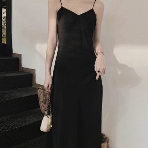 Asymmetrical Fishtail Spaghetti Strap Dress, Wrinkle-Resistant Chiffon, V-Neck, Mid-Length A-Line Dress for Spring and Summer