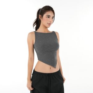 Asymmetrical Fitted Strap Knit Top with Micro透字领 - Trendy Y2K Style for Stylish Layering and Modern Looks