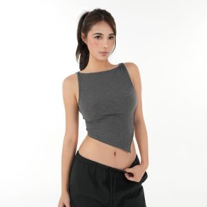Asymmetrical Fitted Strap Knit Top with Micro透字领 - Trendy Y2K Style for Stylish Layering and Modern Looks