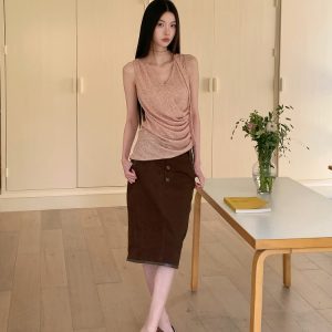 Asymmetrical Hem Pleated Halter Top - Flowy Summer Design with Side Waist Detail