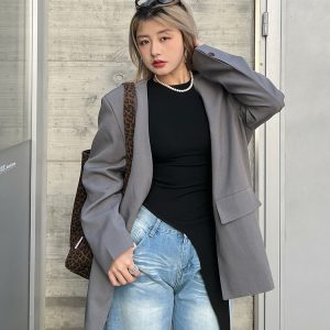 Asymmetrical Long Sleeve T-Shirt for Women - Minimalist Korean Style Slim Fit Top - Fashionable Spring 2025 Design