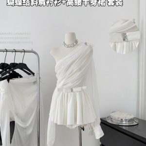 Asymmetrical Ruffled Semi-Transparent Set - Women's Romantic Love Shirt & Skirt Pants - Y2K Style Christmas Outfit