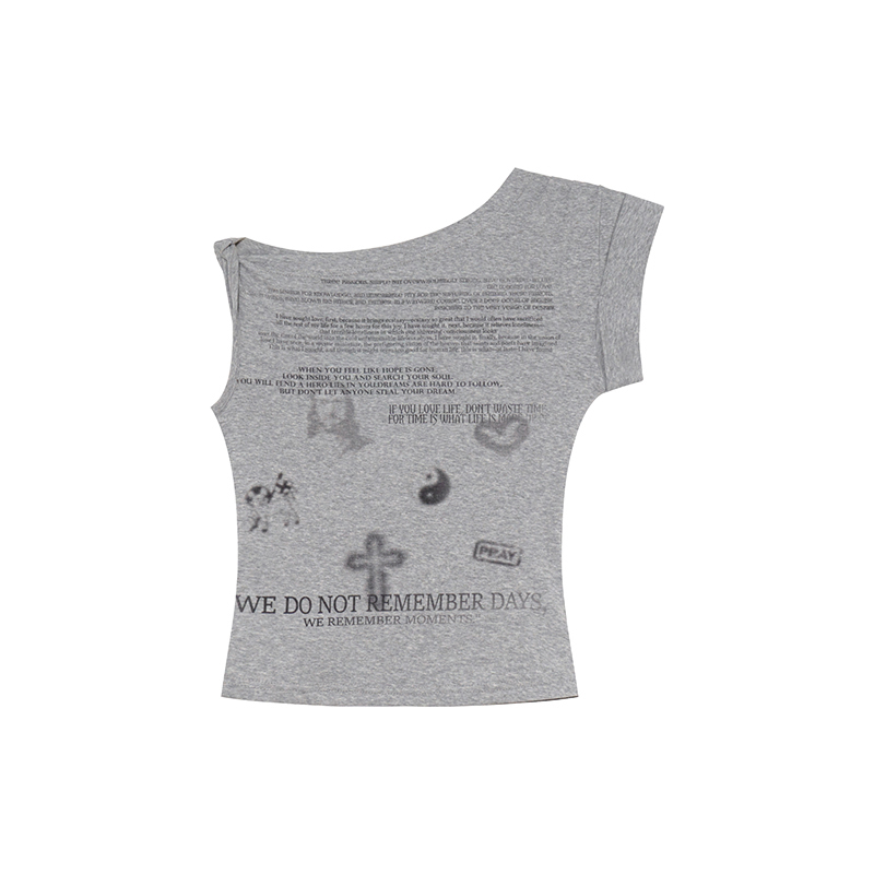 Asymmetrical Shoulder Digital Print T-Shirt for Women - Summer 2025 Slim Fit Elegant Top, Trendy 90s Style Asymmetrical Shoulder Digital Print T-Shirt for Women - Summer 2025 Slim Fit Elegant Top, Trendy 90s Style