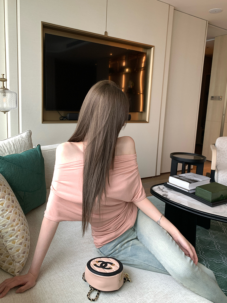 Asymmetrical Slim Fit Short Sleeve T-Shirt for Women - Summer Elastic Top, Natural Beauty Formula, Casual Chic Style Asymmetrical Slim Fit Short Sleeve T-Shirt for Women - Summer Elastic Top, Natural Beauty Formula, Casual Chic Style