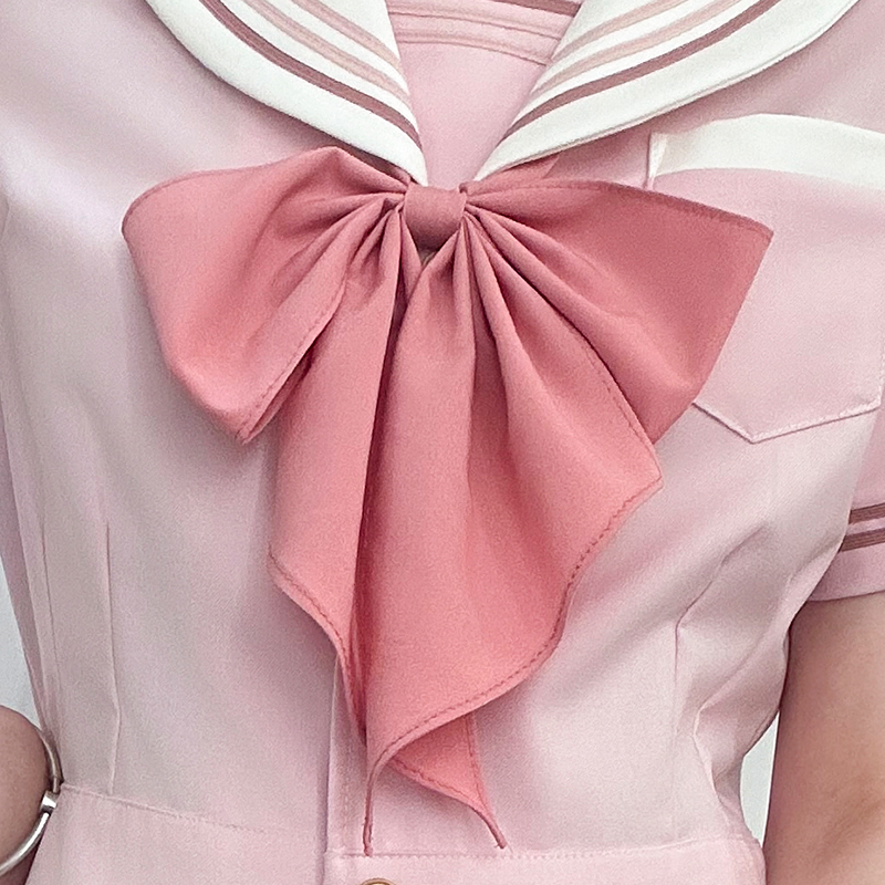 Authentic Bowtie College Style Pudding Bear JK Uniform Dress for Summer - Cute Japanese Fashion, Y2K Aesthetic, Machida Design