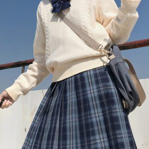 Authentic JK Plaid Pleated Skirt - A-line Checkered Midi Skirt for Women - Y2K Inspired Sea Night Design