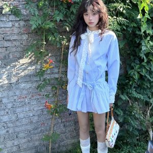 Autumn Color Block Striped Long Sleeve Dress for Women, Waist-Cinching Slimming Casual Dress, 90s Inspired Fashion