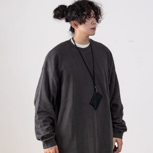 Autumn Minimalist Breathable Waffle Long Sleeve T-Shirt for Men - Loose Fit Round Neck Casual Wear Trend