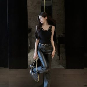 Autumn Slim Fit Knitted Camisole for Women - Flattering Small Fragrant Wind Design, Trendy Internet Celebrity Style