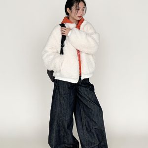 Autumn Winter Short-Haired Lamb Wool Coat - Loose Stylish Warm Stand-Up Collar Outerwear