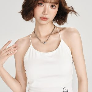 Backless American Retro Camisole for Women - Summer Style with Built-In Padding, Short Inner Top, Chic and Girly Design
