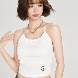 Backless American Retro Camisole for Women - Summer Style with Built-In Padding, Short Inner Top, Chic and Girly Design