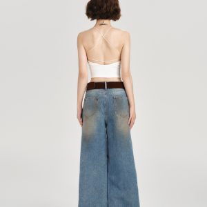 Backless American Retro Camisole for Women - Summer Style with Built-In Padding, Short Inner Top, Chic and Girly Design