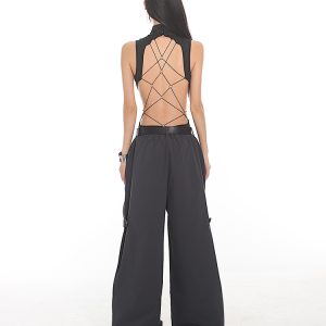 Backless Cross Slimming Jumpsuit Shorts - 2025 Summer Vietnamese Niche Design for Trendy Y2K Style