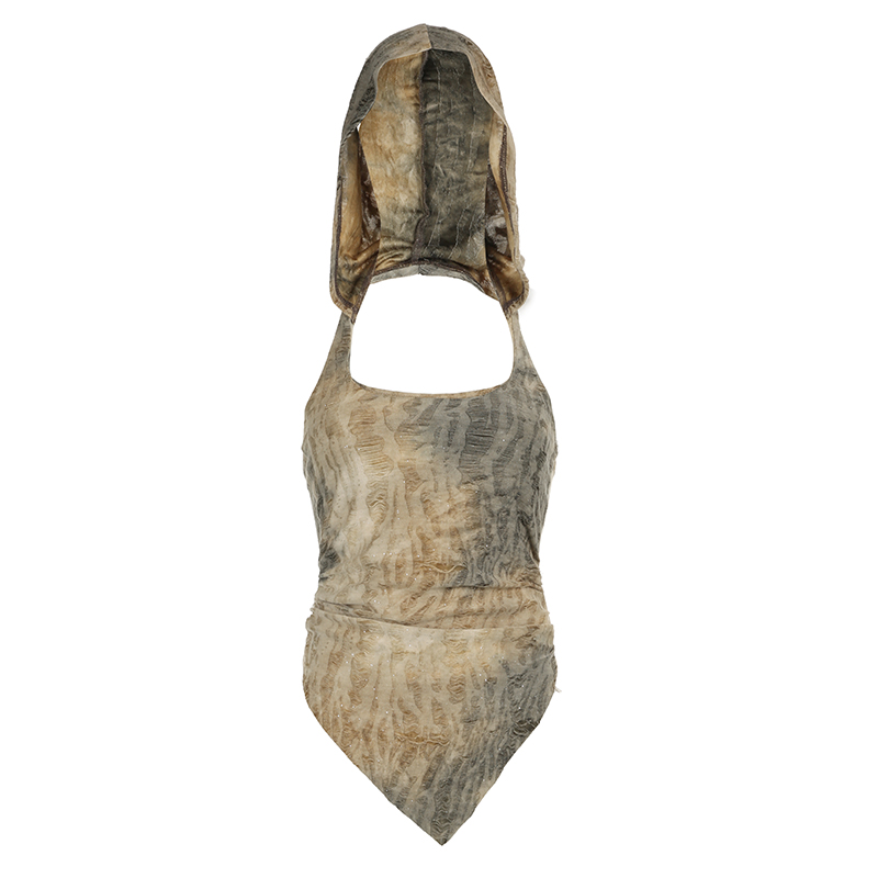 Backless Distressed Hooded Vest for Women - Irregular Strap Rock Music Festival Style, Hot Girl Aesthetic