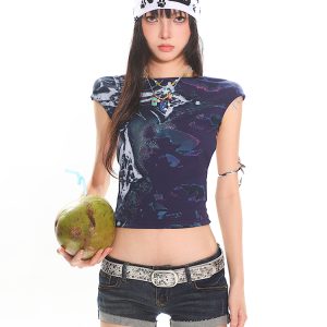 Backless Hollow Print Vest Top for Women - Summer Small Sleeve Design, Chic Casual Style