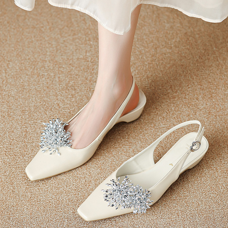 Backless Rhinestone Sandals for Women - French Fairy Style Closed-Toe Flats, Elegant Italian Design, Sparkling Fashion Footwear