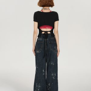 Backless Spicy Girl Short Sleeve T-Shirt for Women - American Style Summer Two-Piece Set with Strap Design