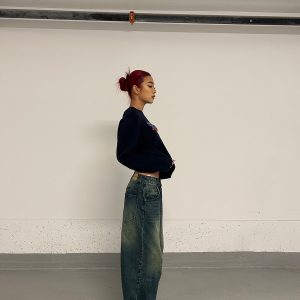 Baggy Skate Pants for Girls - Film-Style Yellow and Blue Wash Slimming Jeans, 90s Inspired Streetwear Fashion