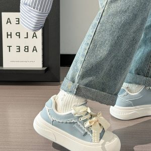 Ballet-Style Chunky Loafers for Women - Fog Blue Thick-Soled Sneakers, Summer Niche Design