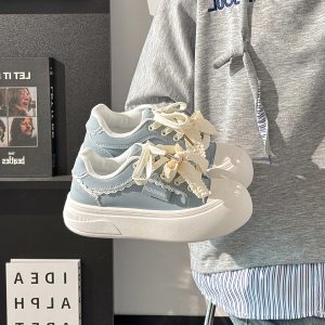 Ballet-Style Chunky Loafers for Women - Fog Blue Thick-Soled Sneakers, Summer Niche Design