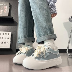 Ballet-Style Chunky Loafers for Women - Fog Blue Thick-Soled Sneakers, Summer Niche Design