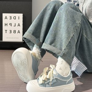 Ballet-Style Chunky Loafers for Women - Fog Blue Thick-Soled Sneakers, Summer Niche Design