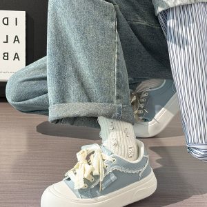Ballet-Style Chunky Loafers for Women - Fog Blue Thick-Soled Sneakers, Summer Niche Design