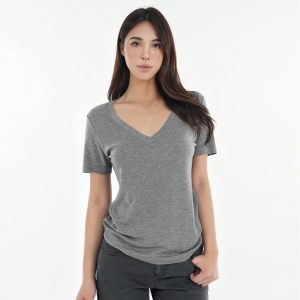 Basic Four-Color Tencel Wool Slightly Loose V-Neck Short Sleeve T-Shirt - Casual 90s Style Top