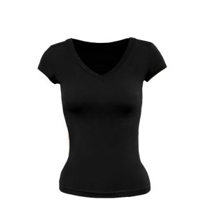 Basic Four-Color V-Neck Fitted Short Sleeve Versatile Top - Trendy Essential for Casual Chic Outfits