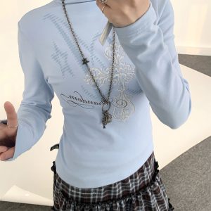 Basic Knitted Printed Slim-Fit Turtleneck Long Sleeve Top for Autumn Winter Layering - Trendy Knitwear Essential