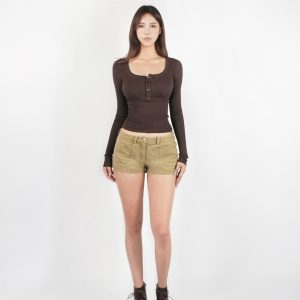 Basic U-Neck Stretch Slim Fit Long Sleeve Henley T-Shirt - Casual Essential for Everyday Wear