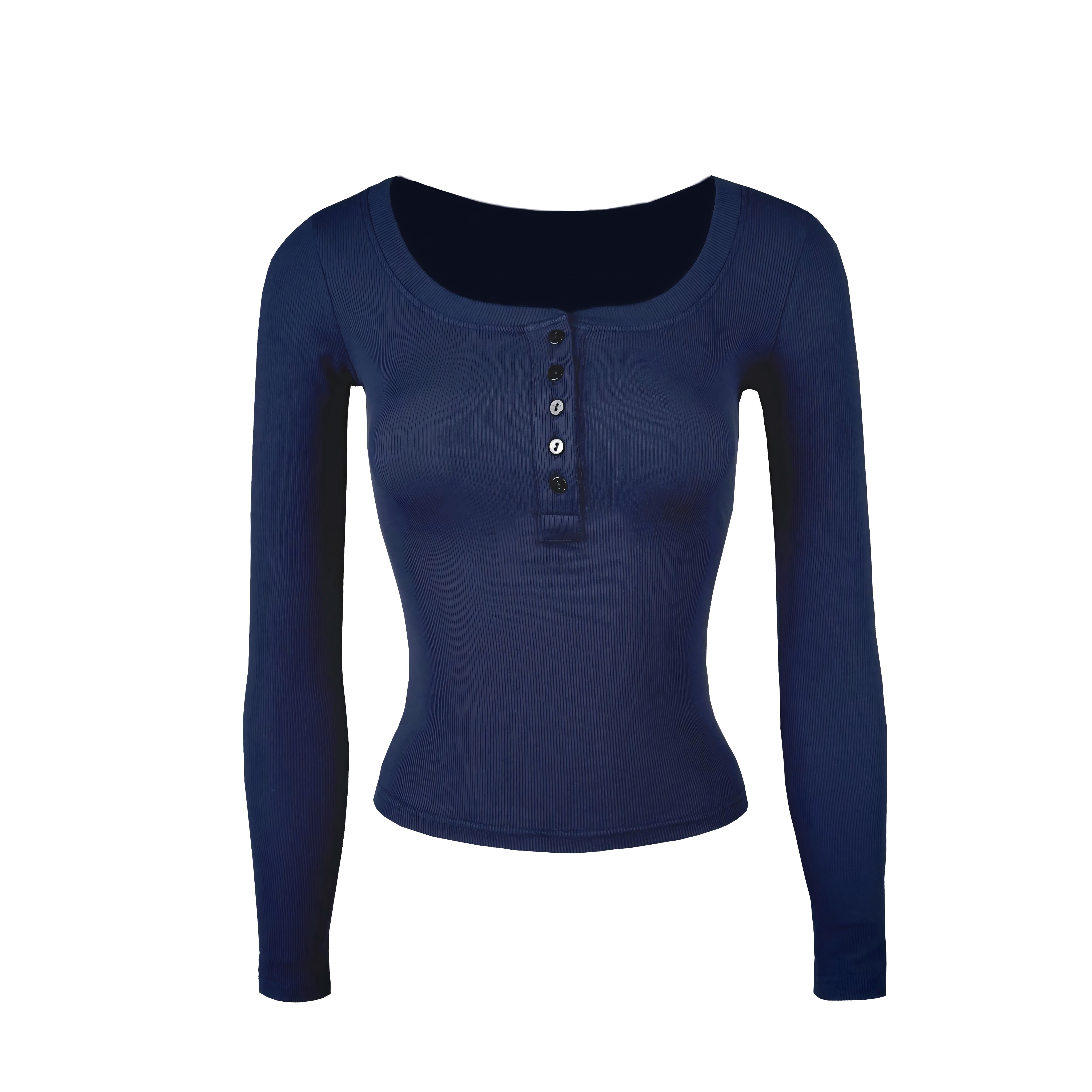 Basic U-Neck Stretch Slim Fit Long Sleeve Henley T-Shirt - Casual Essential for Everyday Wear