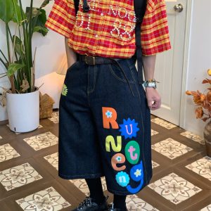 Beaded Plaid Shirt for Men and Women, Summer Loose Fit Couple Streetwear, Vintage Pearl Design, 90s Inspired Fashion