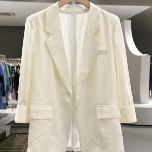 Beige Acetate Textured Blazer for Women - Stylish High-End Summer Suit, Versatile Design for 2025 Fashion Trends