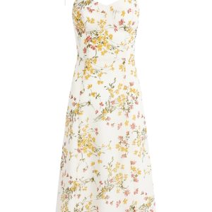 Beige Floral Spaghetti Strap Dress with Side Slit - French Style Summer Vacation Long Dress for Women 2025
